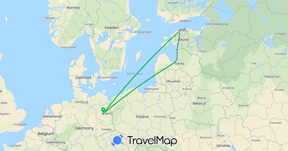 TravelMap itinerary: bus, cycling in Germany, Estonia, Latvia (Europe)
